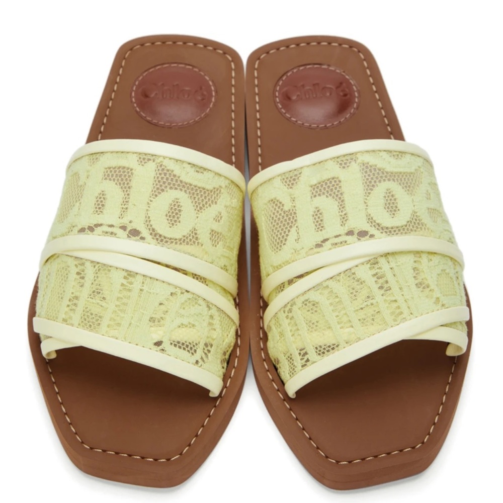 Chloé Yellow Lace Woody Flat Mules size 38 - fit like a 37